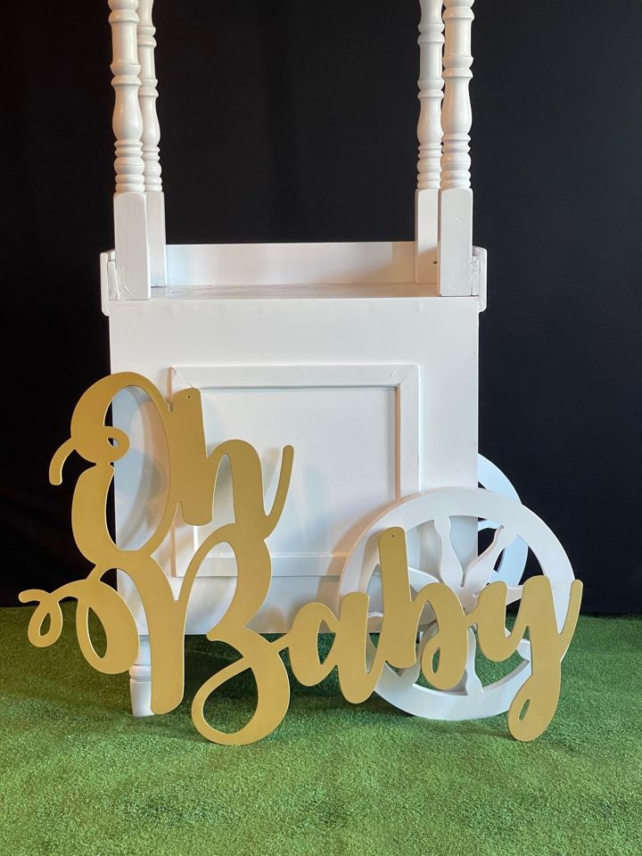 Wooden Oh Baby Sign (Gold) for hire